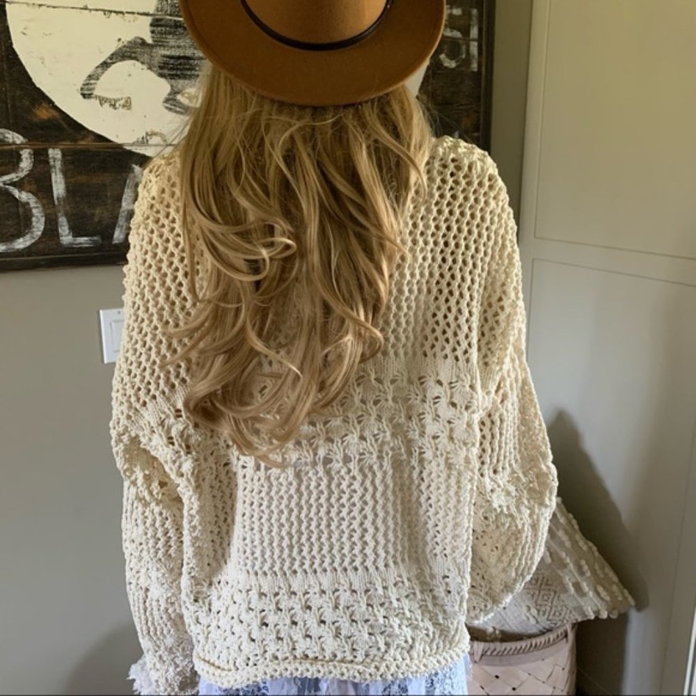 New Lux Open Knit Crochet Pullover Boho Sweater - Picture 5 of 8